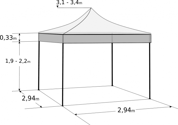 Faltzelt 3x3 m - Profi-Hexagonkonstruktion aus Aluminium: Abmessungen und Parameter