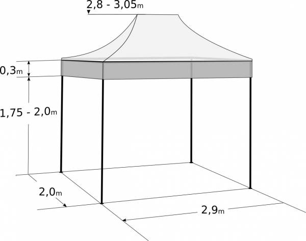 Faltzelt 2x3 m - aus Stahl: Abmessungen und Parameter