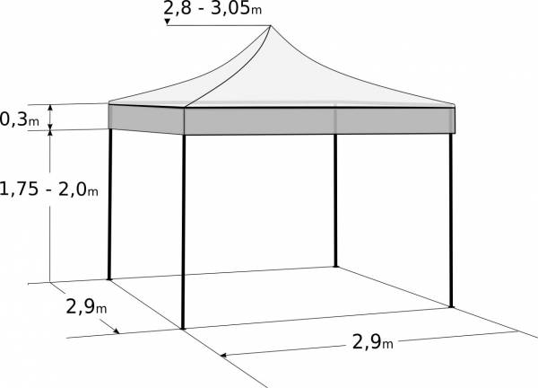 Faltzelt 3x3 m - aus Aluminium: Abmessungen und Parameter