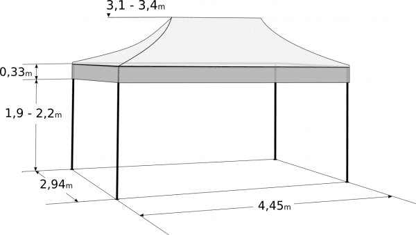 Faltzelt 3x4,5m - Aluminium-Hexagonkonstruktion: Abmessungen und Parameter