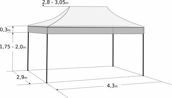 Faltzelt 3x4,5 m - aus Aluminium: Abmessungen und Parameter