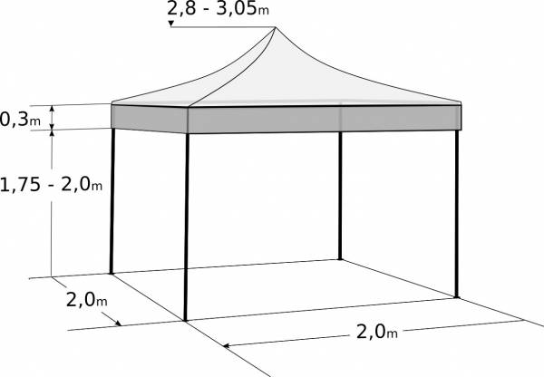 Faltzelt 2x2 m - aus Stahl: Abmessungen und Parameter