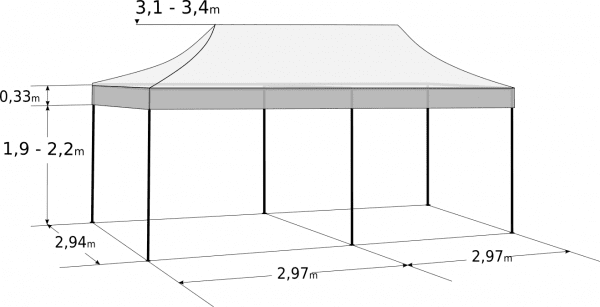 Faltzelt 3x6 m - Profi-Hexagonkonstruktion aus Aluminium: Abmessungen und Parameter