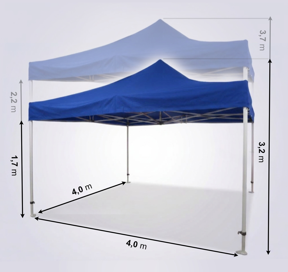 Abmessungen des Faltpavillons 4x4m - Aluminium Hexagon Profi